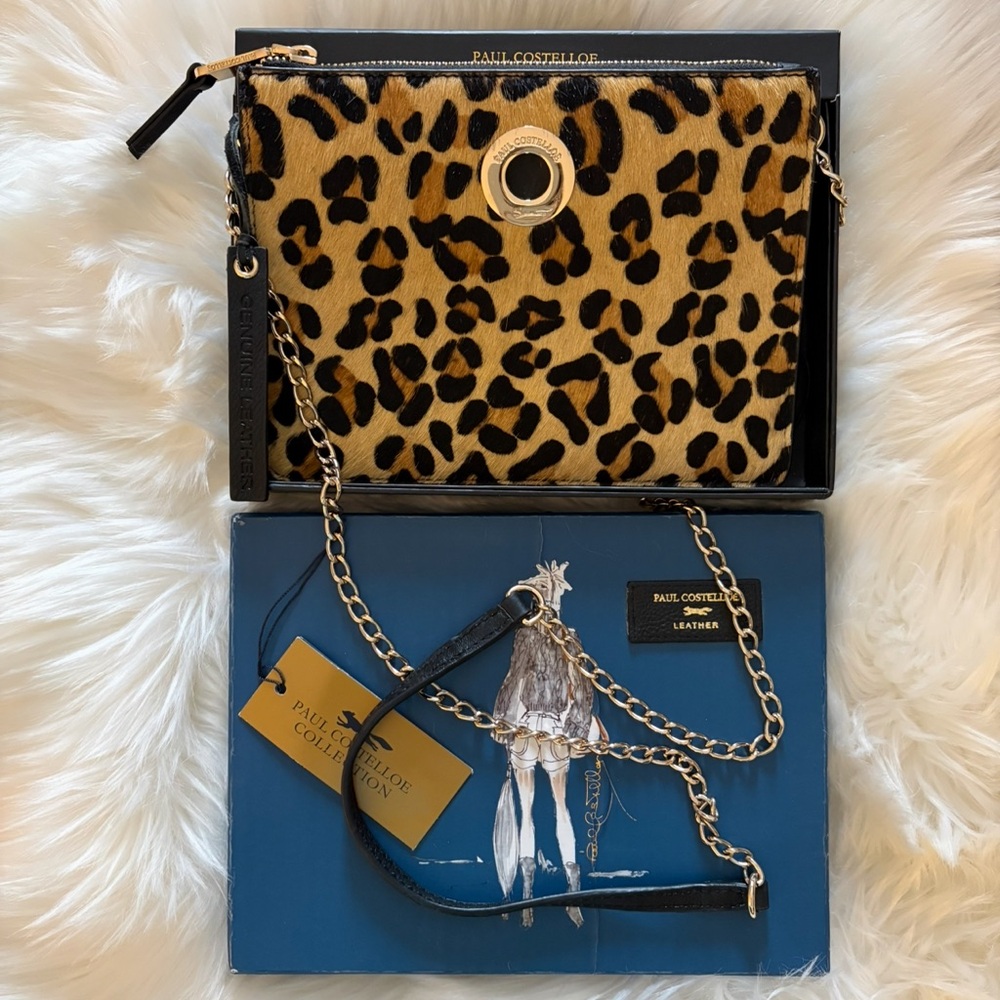 New in Box Paul Costelloe Leopard Calf Hair & Leather Crossbody/Shoulder Bag